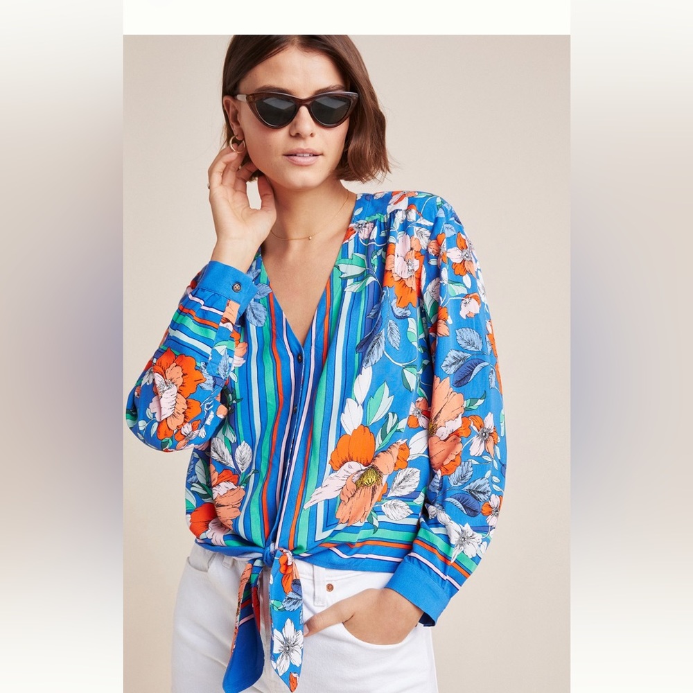 Maeve by Anthropologie Elan Scarf-Printed Blouse